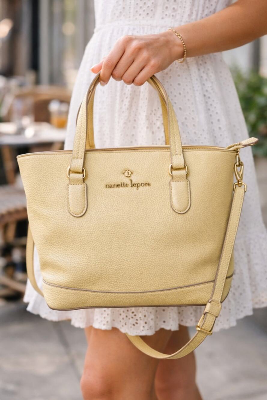 Nanette Lepore Butter Yellow Pebbled Leather Tote Shoulder Crossbody NWOT - Picture 1 of 12